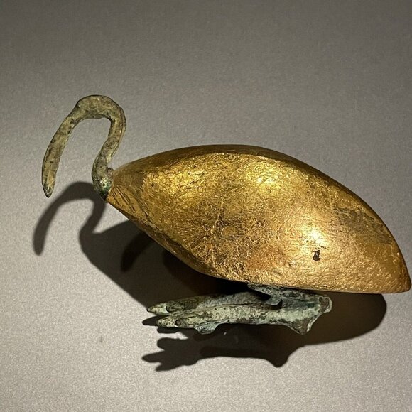 Antique Egyptian Thoth As Ibis Bronze & Wood Gold Leaf Gilt Bird Figurine Estate - Picture 3 of 16